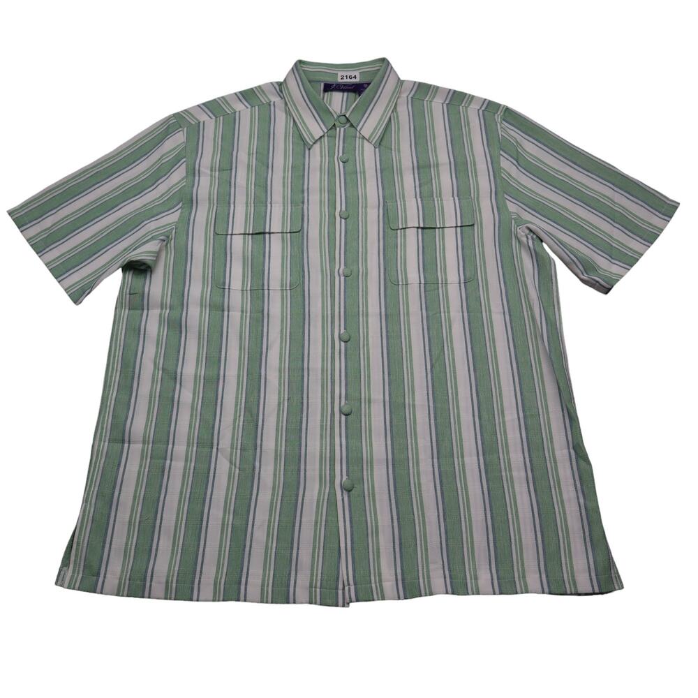 J Vital Shirt Mens 2XL 42 Green Striped Short Sleeve Button Up Dress